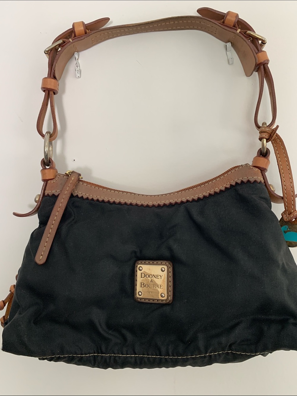 Dooney & Bourke Black Nylon Shoulder Bag with Brown Leather Trim